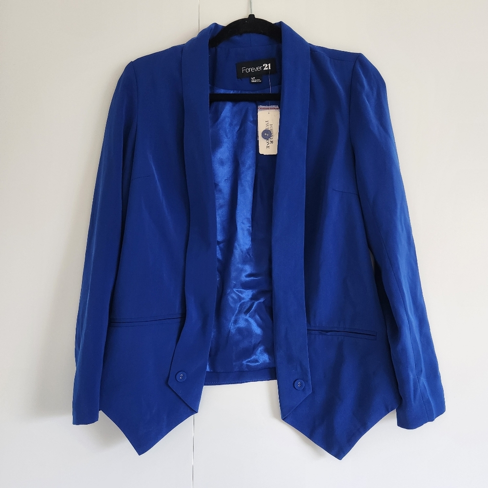 Cobalt Royal Blue Blazer NWT | Open Front Workwear Career Jacket Size S F21 - Picture 1 of 5